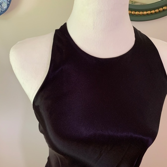 Vintage 90s Racerback Halter Deep Eggplant Purple Bias Satin Dress Gown 2 - Picture 6 of 10